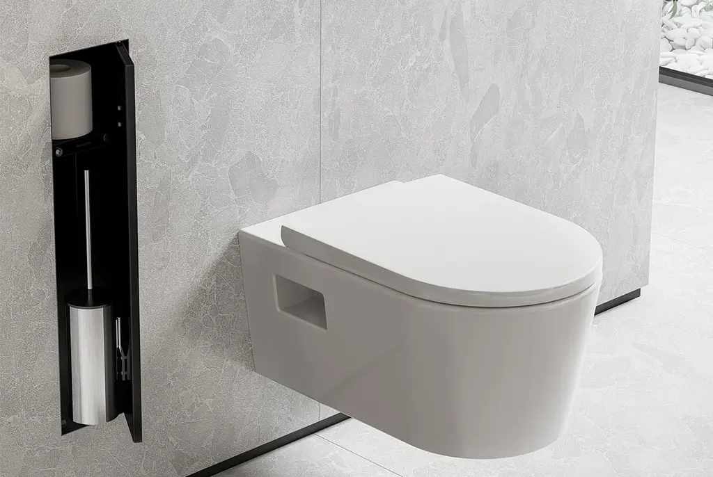 Йоржик для унітаза Hansgrohe XtraStoris Rock вбудований із полицею під облицювання плиткою matt black 56060670 - фото 3