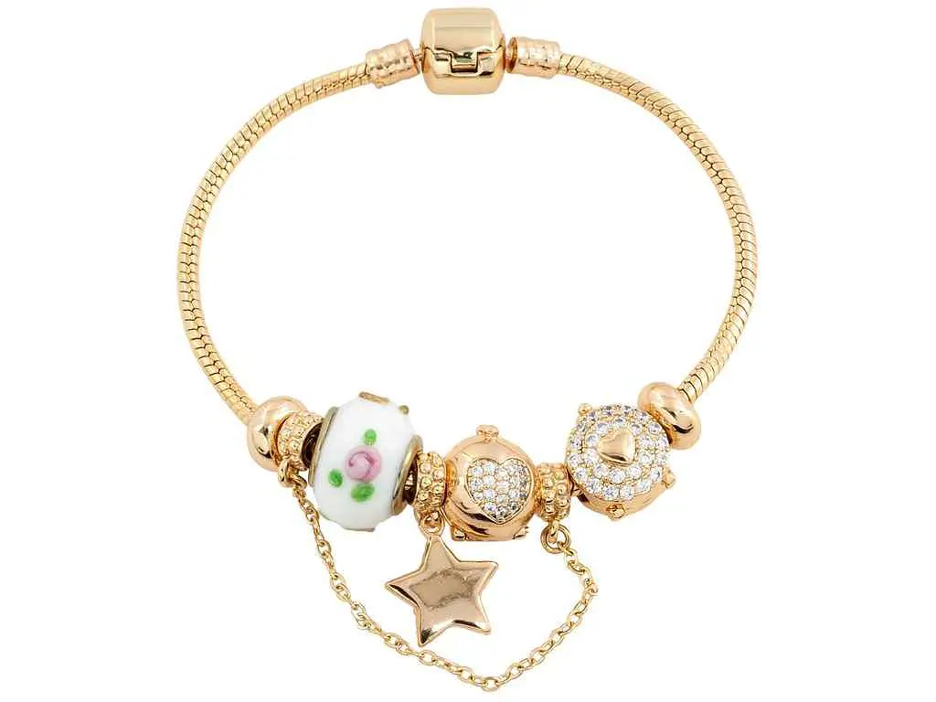 Браслет XUPING Позолота 18K "У стилі "Pandora" Ювелірний шнур з намистинами" довжина 18см х 3мм (213258) - фото 2