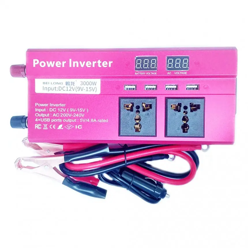 Автомобильный инвертор Inverter Expert Bei Long Power Inverter 019 модифицированная синусоида Red 3 розетки 4 USB с 12V на 220V 3000W (11061) - фото 3
