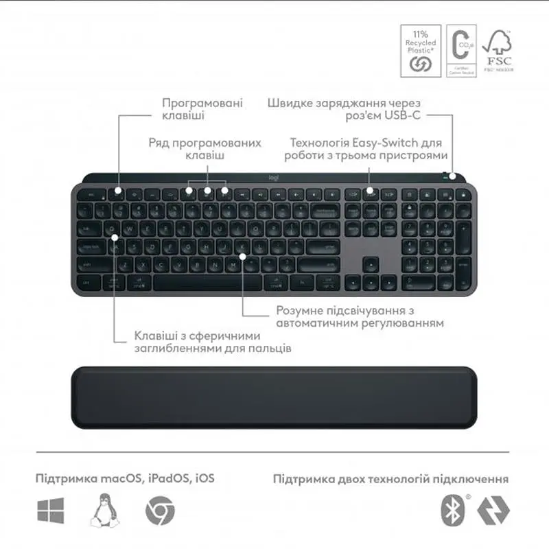 Комплект (клавіатура, миша) бездротовий Logitech MX Keys S Combo Graphite (920-011614) - фото 6