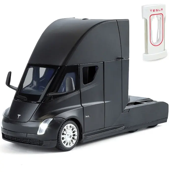 Колекційна металева модель вантажівки Автопром Tesla Semi Truck із зарядною станцією, інерцією, світлом та звуком 1:24 - фото 9