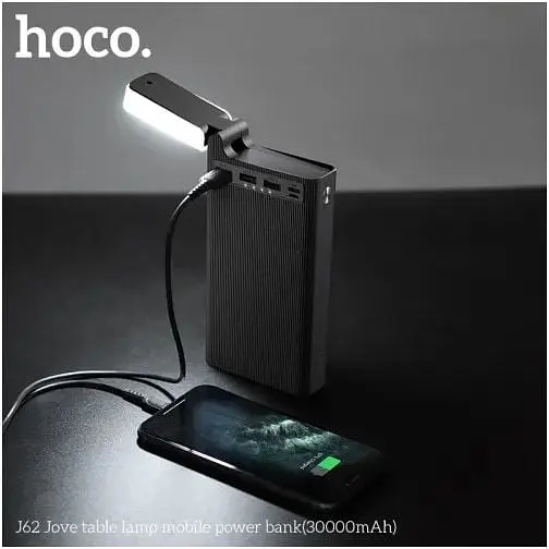 Портативна батарея Hoco Jove table lamp J62 30000mAh 4 порти 3 USB та 1 Type-C з лампою чорна - фото 4