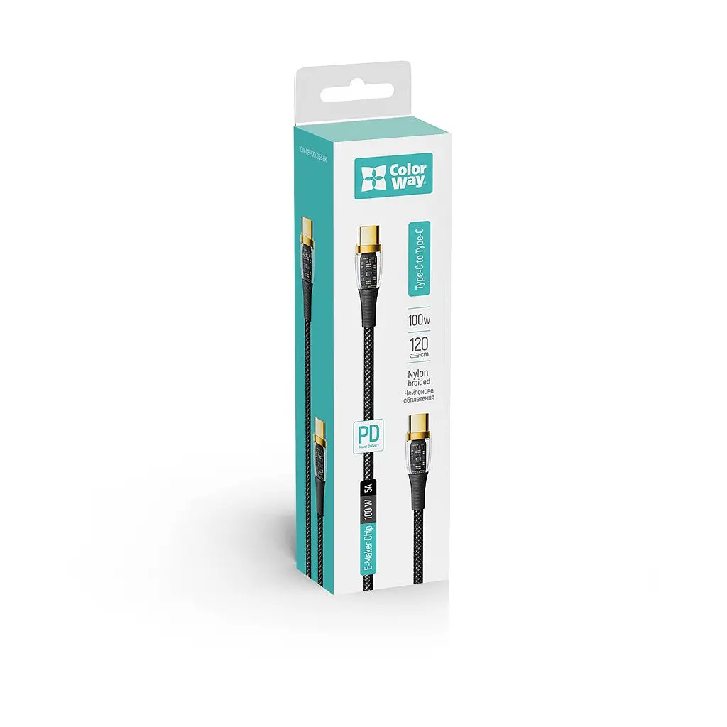 Дата кабель USB-C to USB-C 1.2m 5A 100W transparent head ColorWay (CW-CBPDCC053-BK) - фото 8