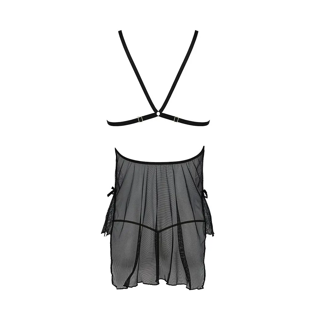 Сорочка Passion DELIENA CHEMISE L/XL black, стрінги із заниженою талією - фото 4