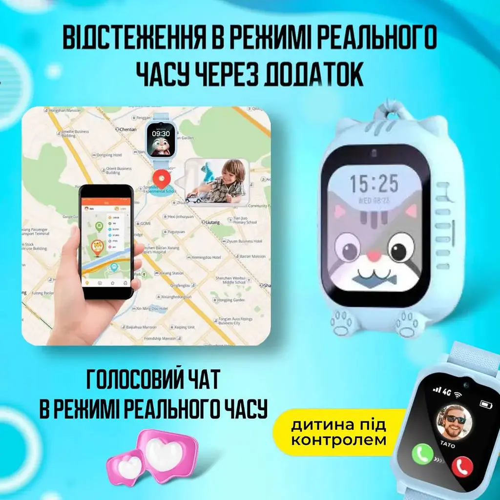 Смарт годинник дитячий A1 з відеодзвінком HD-камерою та GPS 2 змінних корпуса в комплекті Блакитний (KW2-A1-Blue) - фото 3