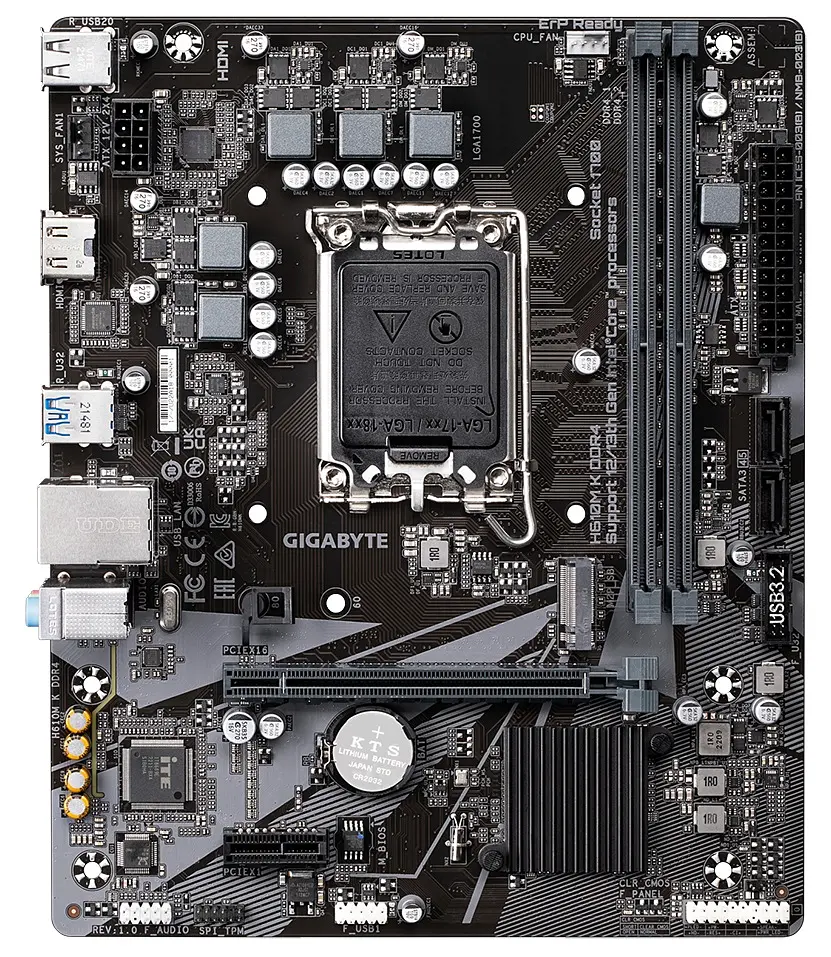 Материнская плата LGA1700, Gigabyte H610M K DDR4, H610, 2xDDR4, Int.Video(CPU), 2xSATA3, 1xM.2, 1xPCI-E 16x 4.0, 1xPCI-E 1x 3.0, ALC997, GLan, 4xUSB3.2/6xUSB2.0, HDMI, MicroATX - фото 2