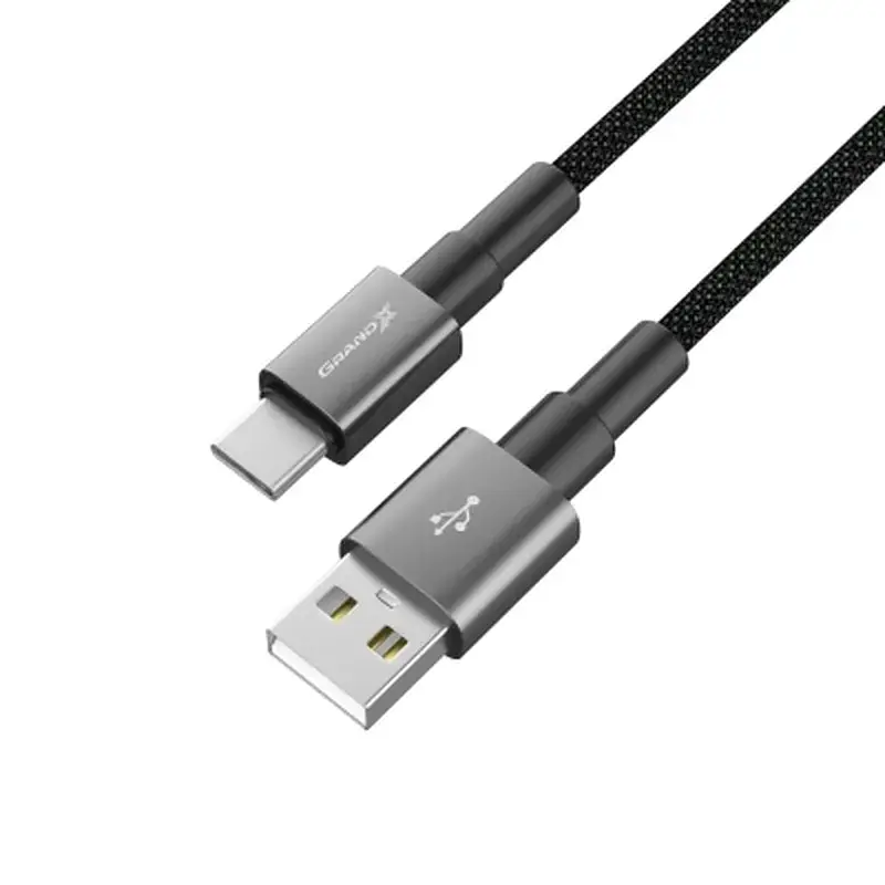 Дата кабель USB 2.0 AM to USB-C 1.0m 3A nylon black Grand-X (PC-08B) - фото 3