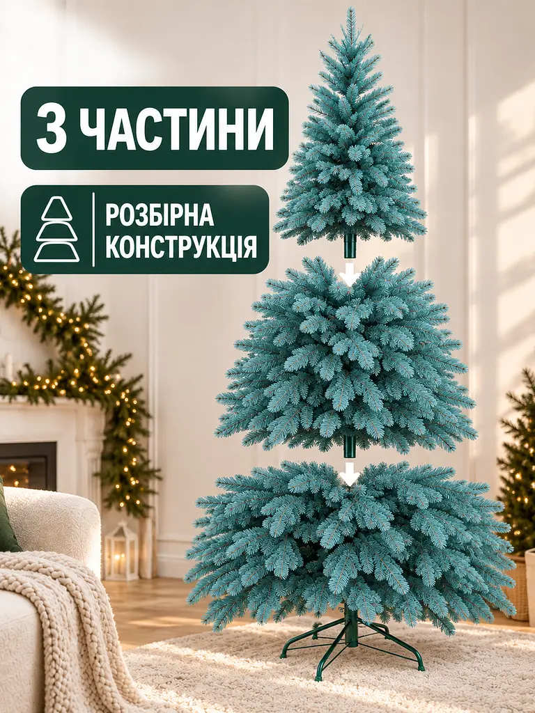 Литая искусственная елка ЕБ25 Говерла 250 см на металлической подставке, голубая (49676484) - фото 6