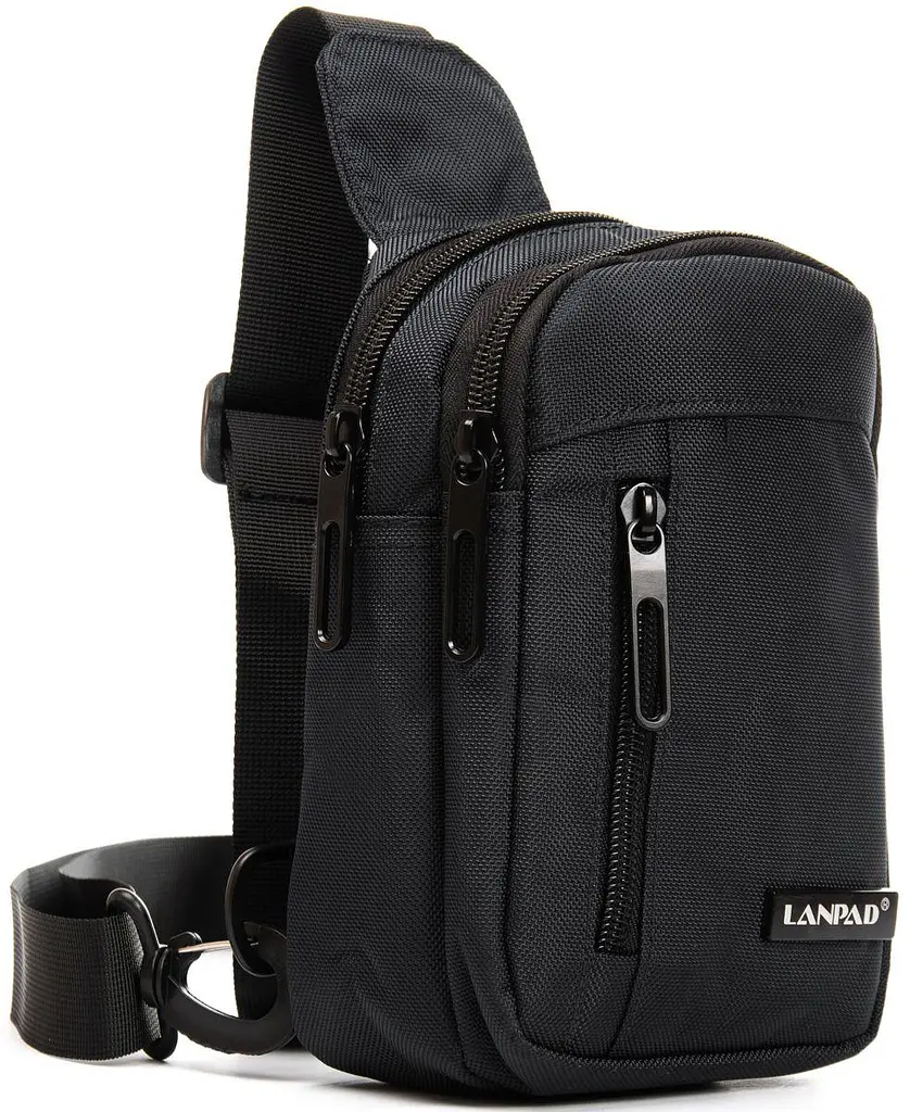 Сумка через плече Lanpad 13х18х8 см нейлонова з переставним ременем Чорний - фото 3