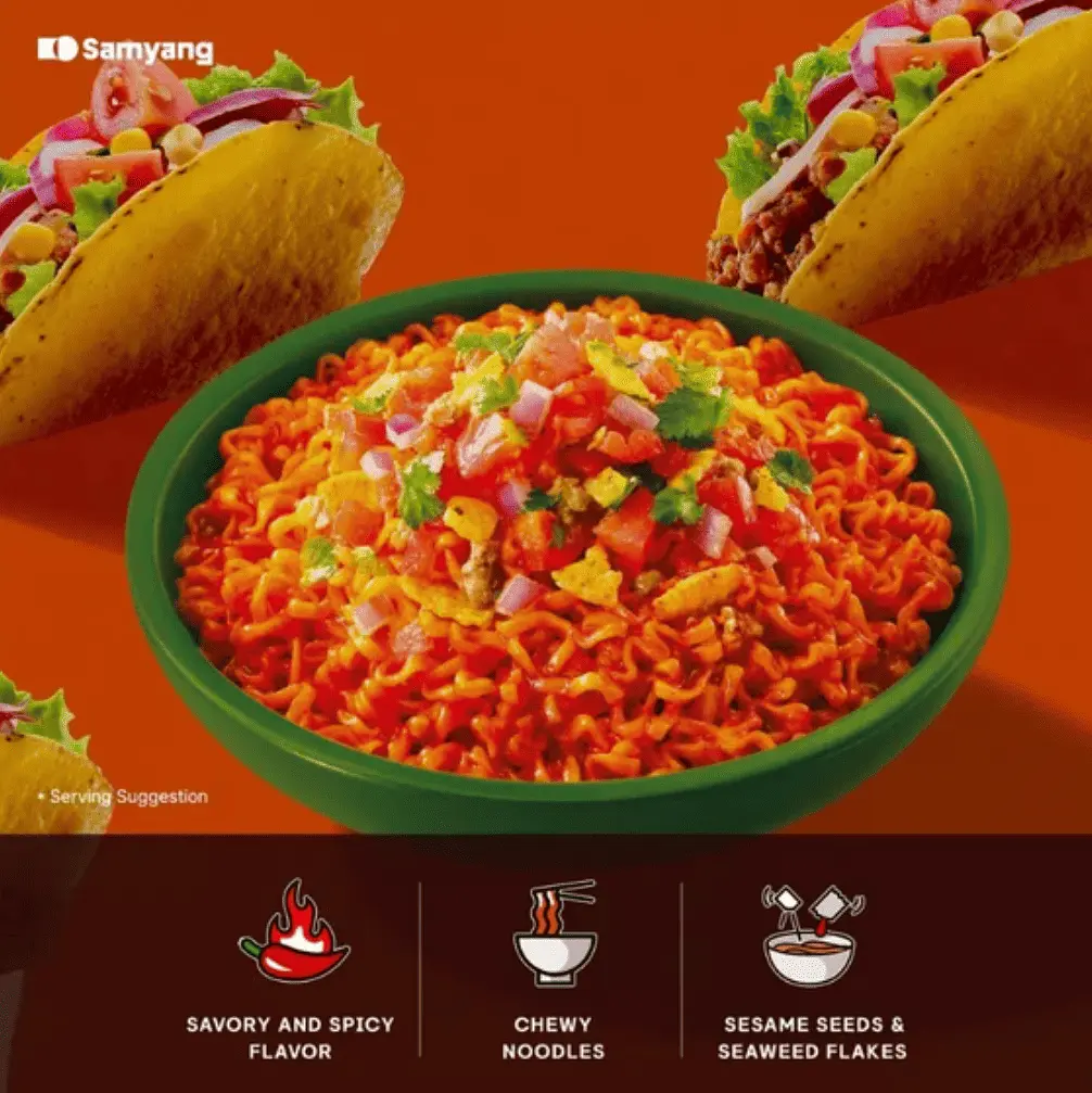 Локшина швидкого приготування Samyang Buldak Taco Chicken Flavor Ramen 135г - фото 5