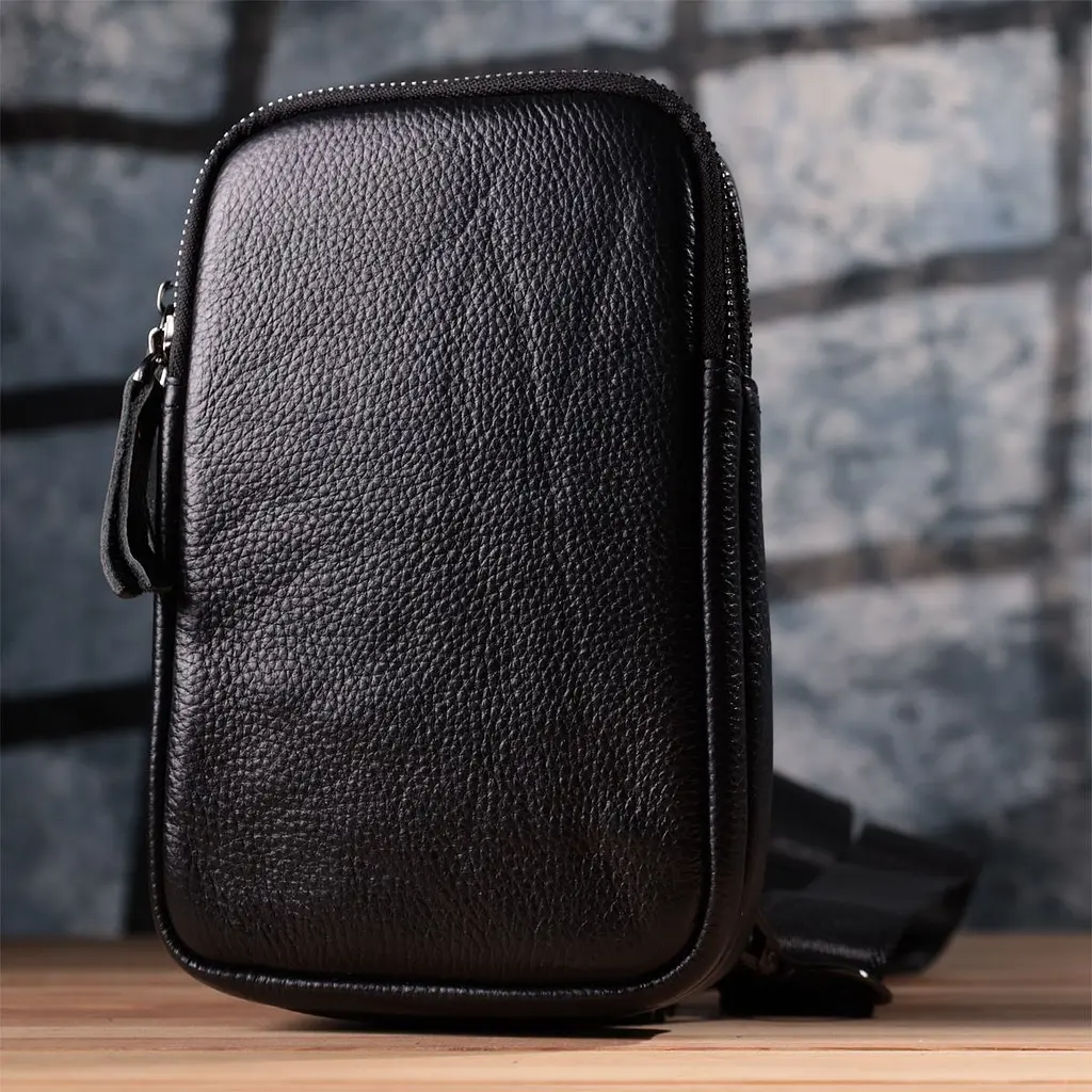 Невелика слінг сумка для чоловіків з натуральної шкіри Vintage s_15105 чорна - фото 10