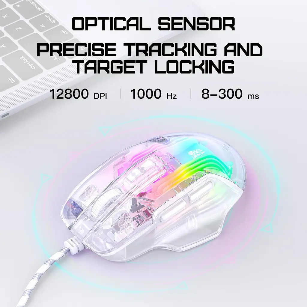 Компьютерная мышка Onikuma игровая проводная для ПК C93 RGB подсветка 12800 DPI для ноутбука прозрачный корпус - фото 6
