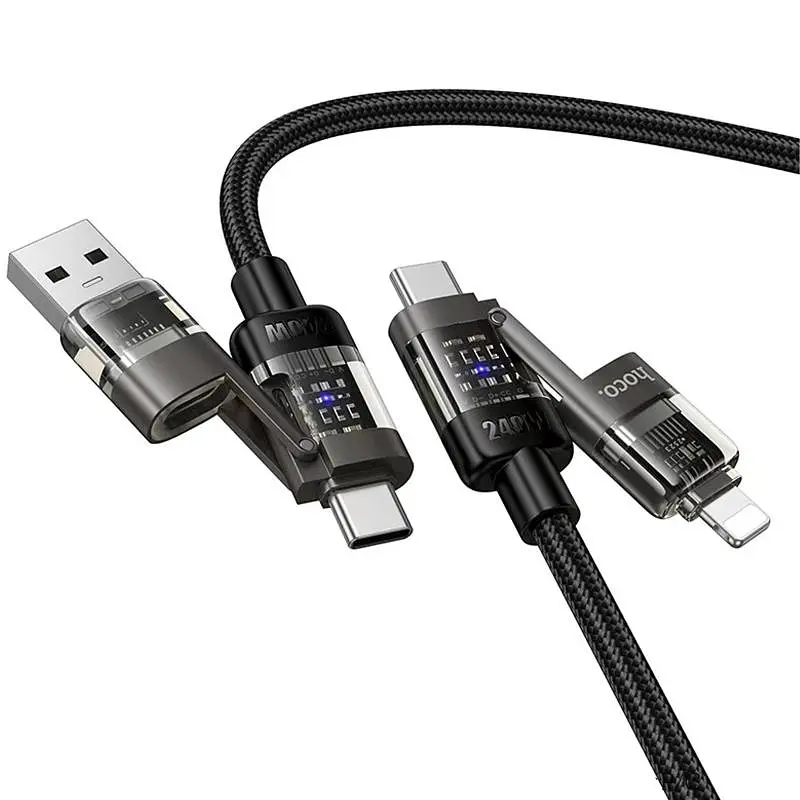 Дата кабель Hoco U151 Goldsmith 4in1 Type-C to USB/Type-C to Lightning 240W (1.2m) Black - фото 2