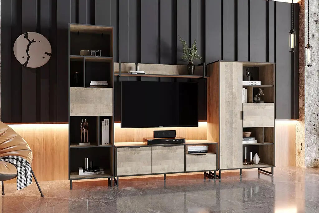 Стеллаж для книг и декора на ножках Moreli Forte F-0016 в стиле Loft 550х2000х400 мм Бетон Тефра - фото 3