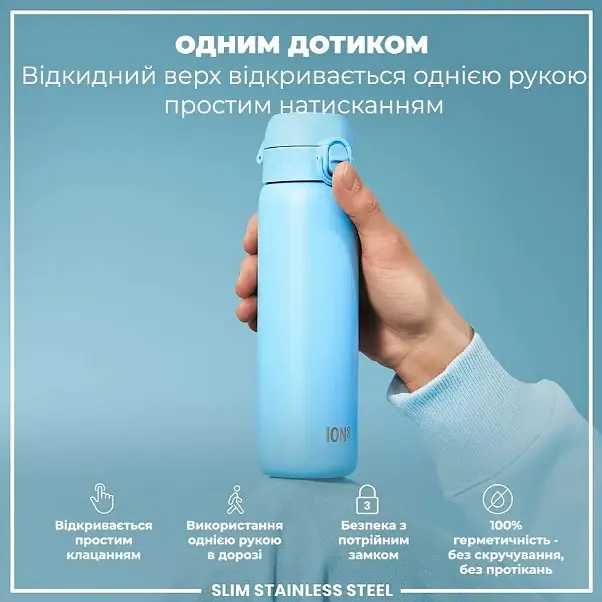 Пляшка для води ION8 металева 600 мл Stainless Steel Alaskan Blue (I8SS600ABLU2) - фото 2