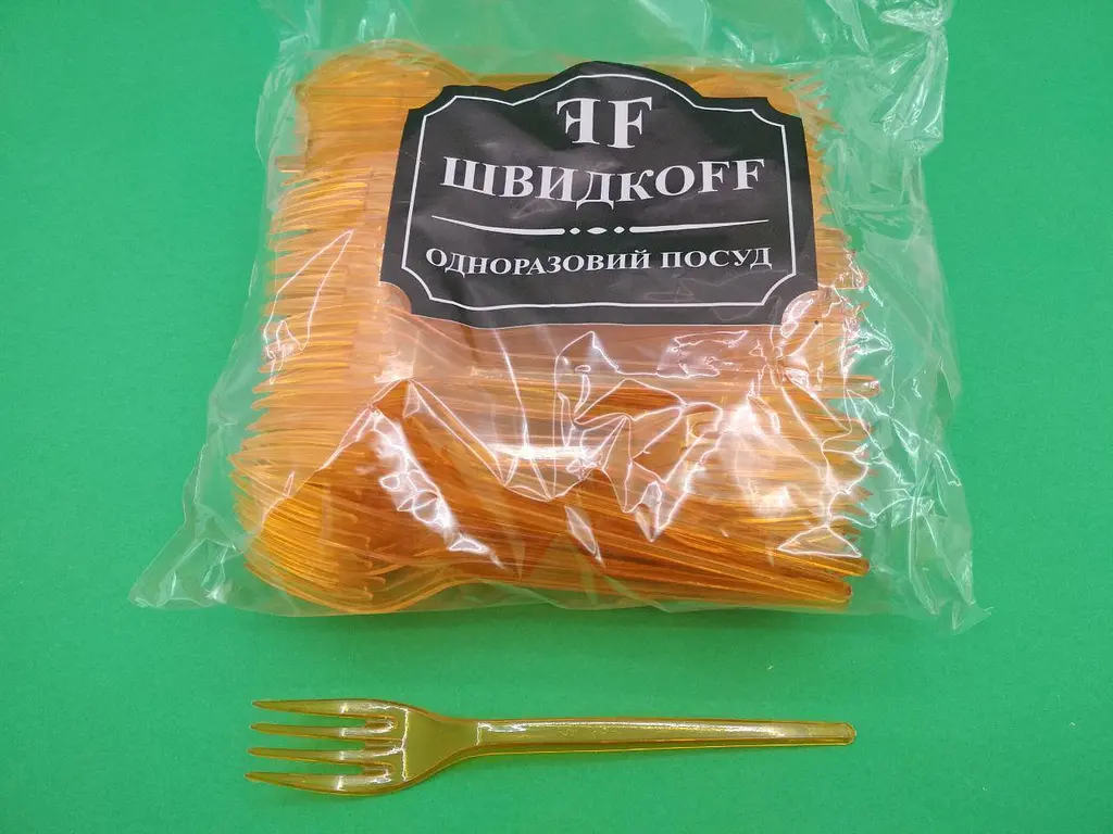 Одноразова виделка склопластикова помаранчева Юніта 100 шт/уп. - фото 2