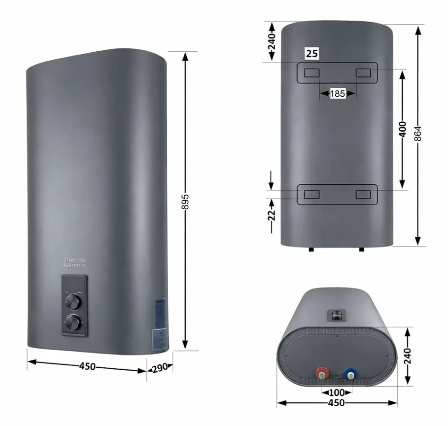 Водонагреватель электрический Thermo Alliance, 2 кВт, сухой ТЭН, 50 л плоский, вертикальный, прямоугольный, серый (DT50V20GPDD2G) - фото 11