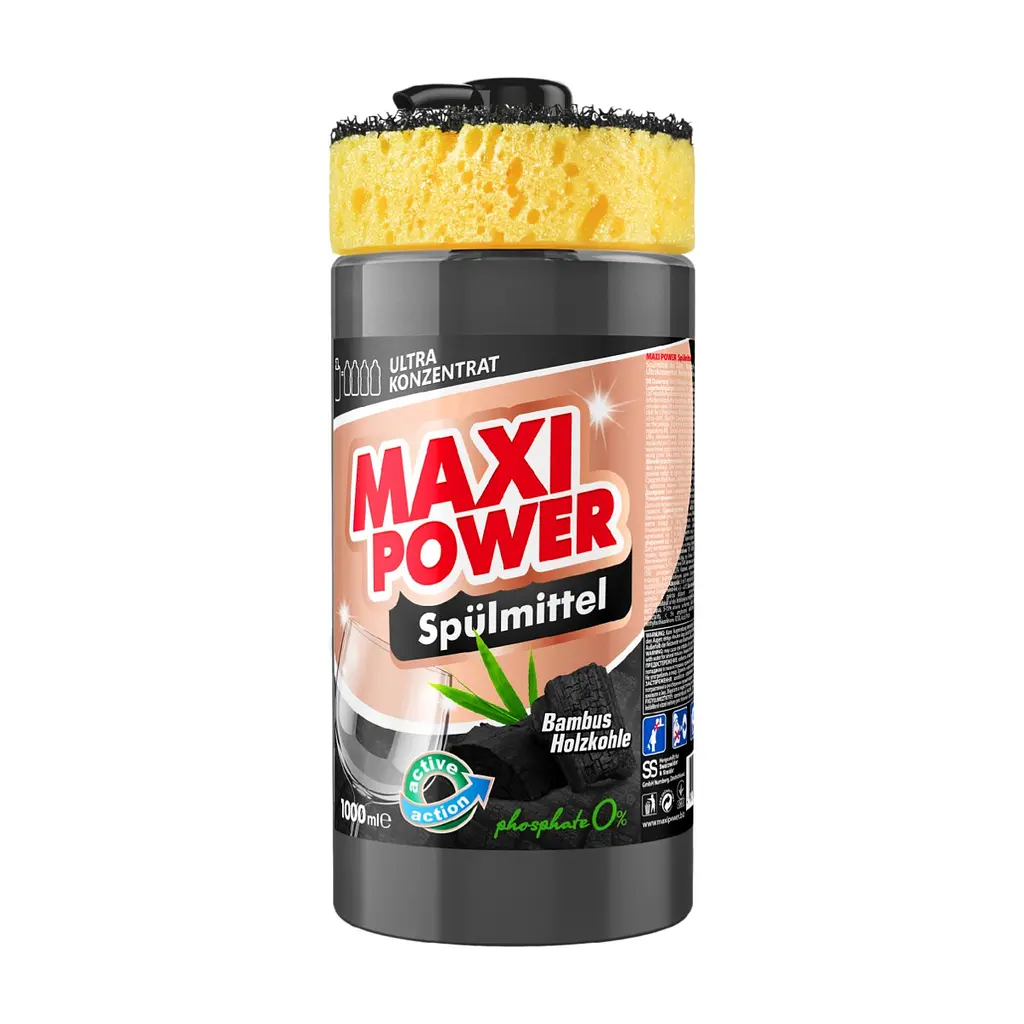 Засіб для ручного миття посуду Maxi Power Чорне вугілля 1000 мл (4823098411796)