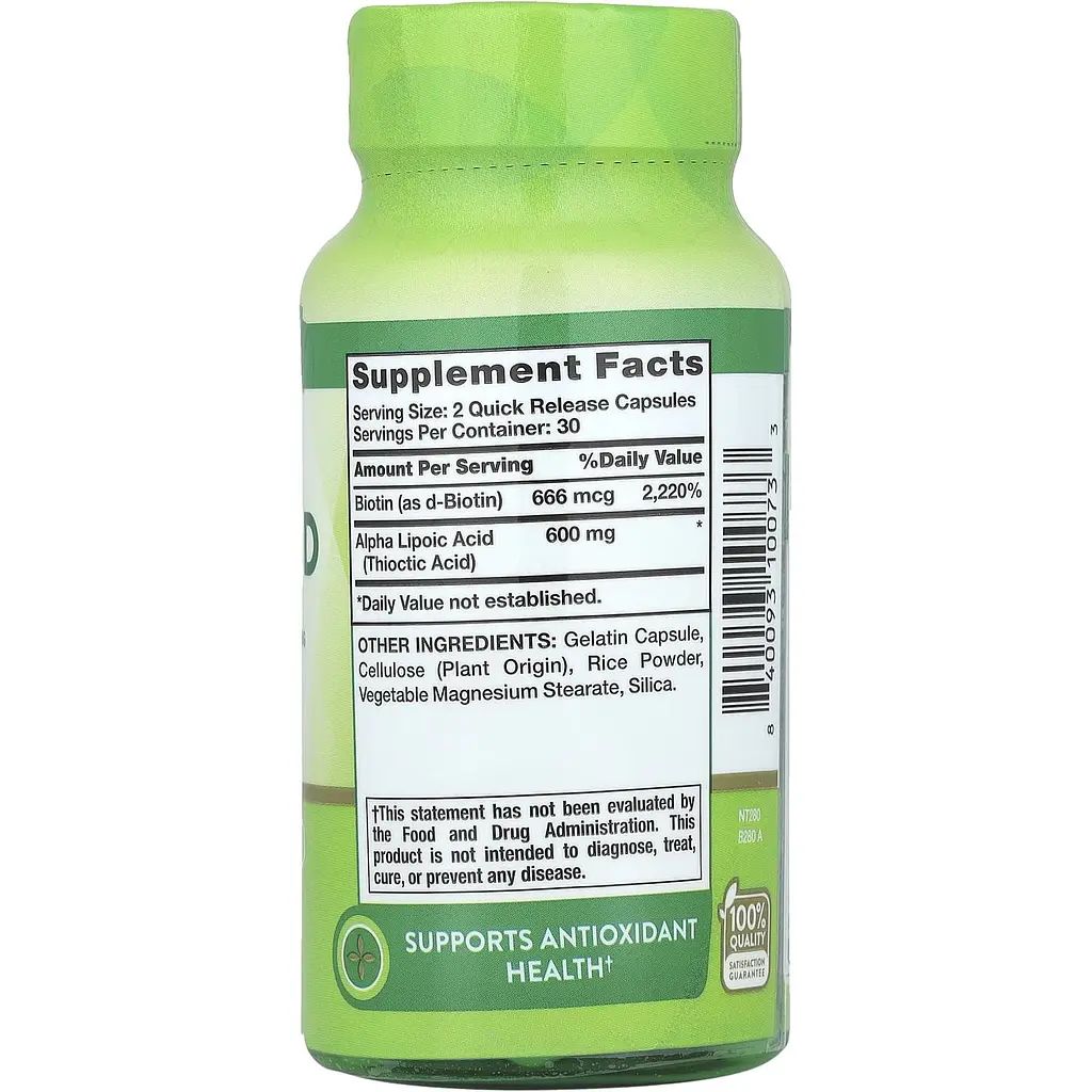 Альфа-липоевая кислота и биотин Nature's Truth Alpha Lipoic Acid 60 капсул быстрого высвобождения (NTH-10073) - фото 2
