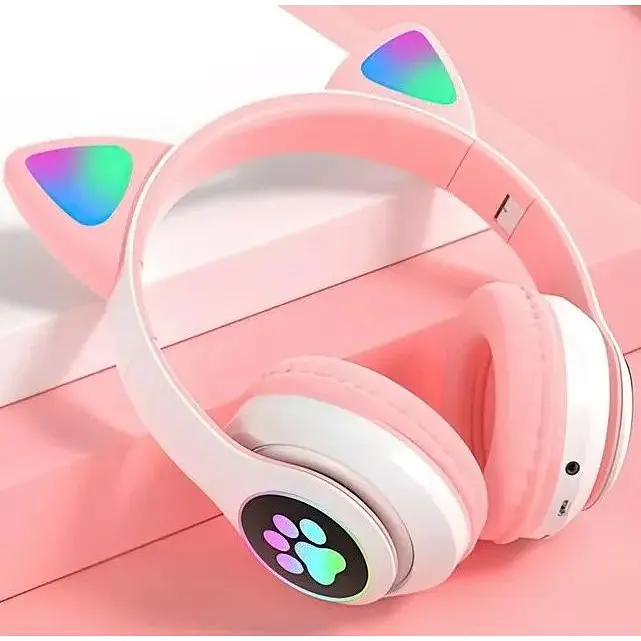 Бездротові навушники RIAS VZV-23M котячі вушка Bluetooth з RGB підсвічуванням White-Pink (3_01403) - фото 2