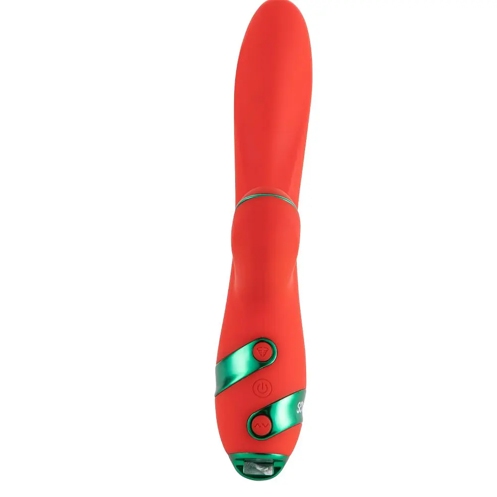 Вібратор-кролик з пульсацією та флогером LOCKINK SEVANDA Whip Vibrating Massage Wand, червоно-зелений - фото 4