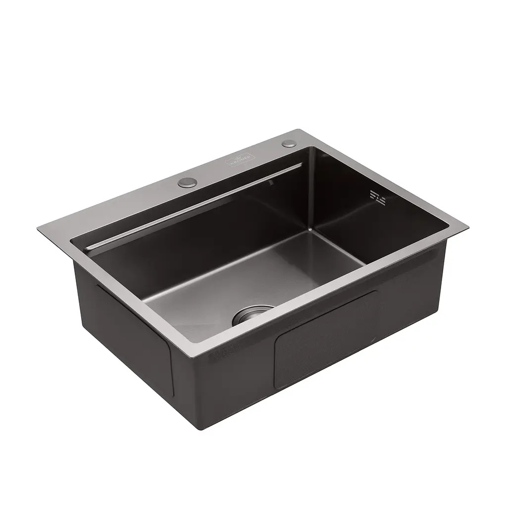 Кухонна мийка Kroner KRP Schwarze - 6350HM PVD (3.0/1.0 мм) CV031453, Чорний - фото 3