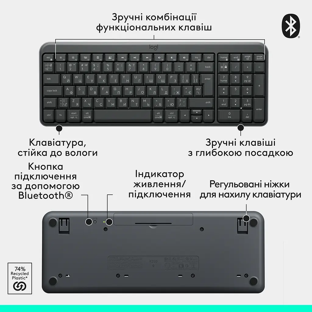 Клавіатура K250 Wireless Graphite Logitech teh0022931 - фото 8