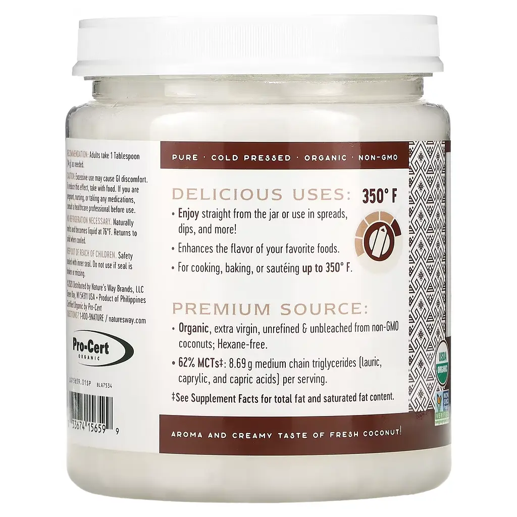 Органічна кокосова олія холодного віджиму Nature's Way Coconut Oil 907 г - фото 3