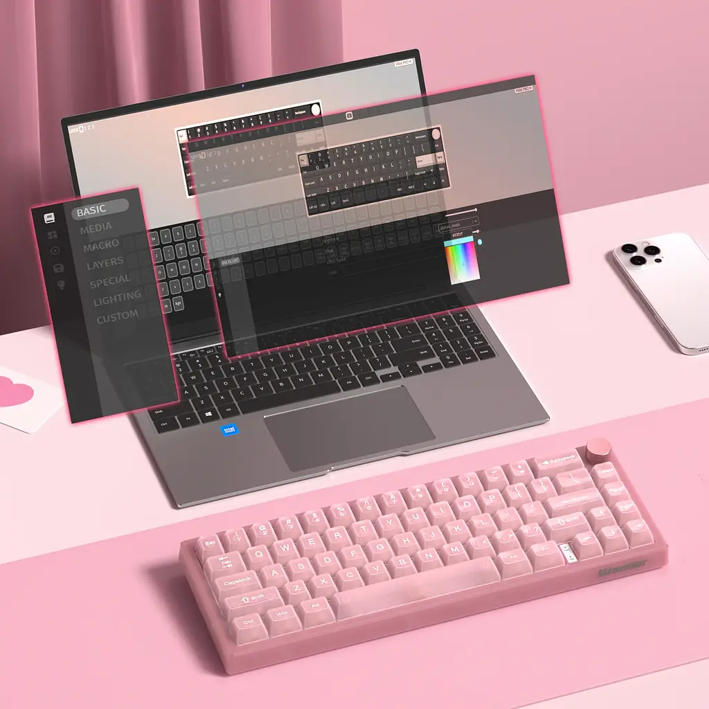 Игровая механическая клавиатура Womier VK66 Pro / Проводное подключение / Womier POM Series Switches / Pink - фото 4
