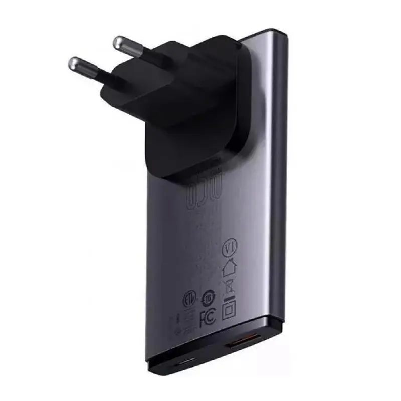 Мережевий зарядний пристрій з кабелем Baseus GaN5 Pro Ultra-Slim Fast Charger C+U 65W Gray((With Mini White Cable C to C 100W(20V/5A) 1m Black) (CCGP150113) - фото 3