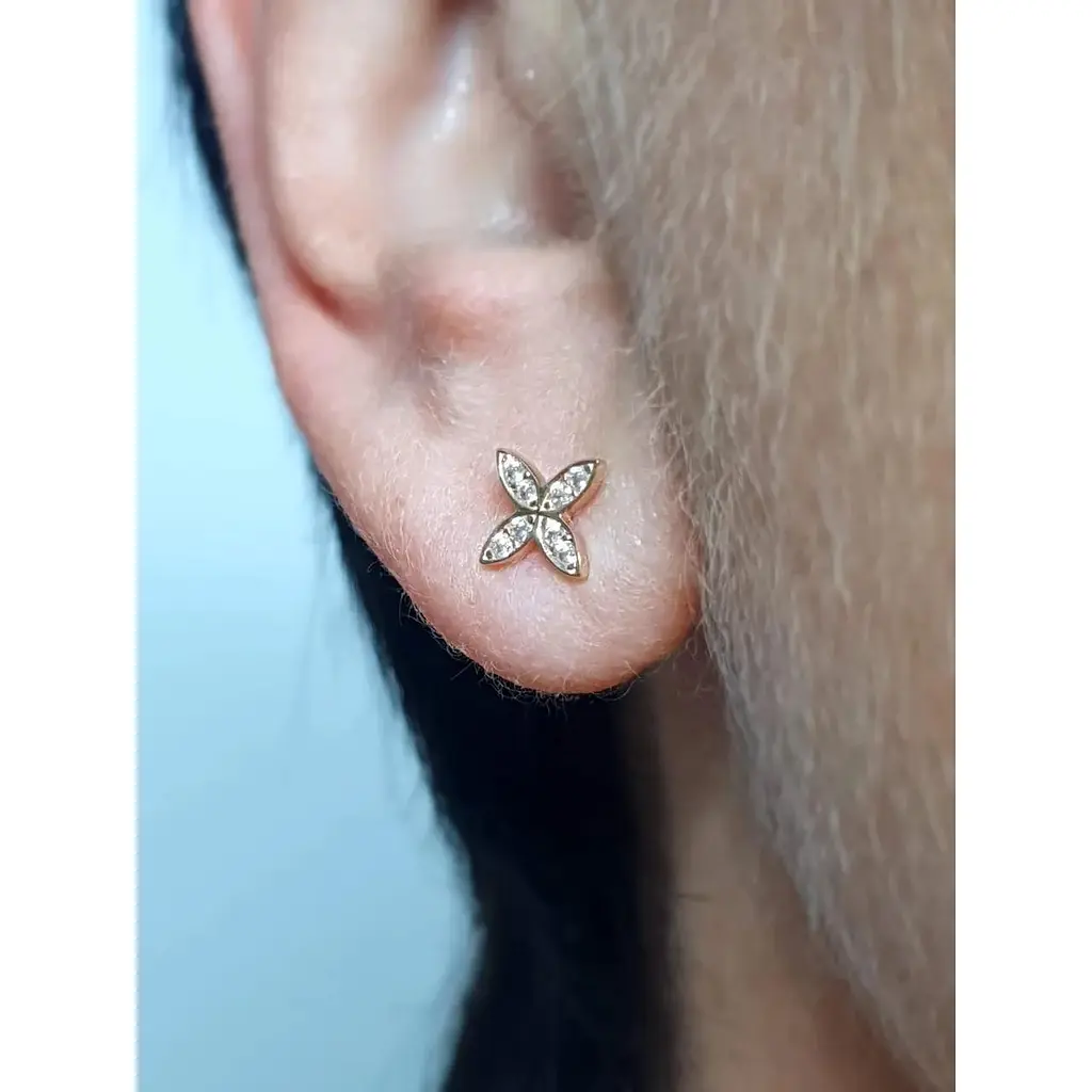 Золотые серьги-пуссеты Ameris Клевер с фианитами. 210100 - фото 2