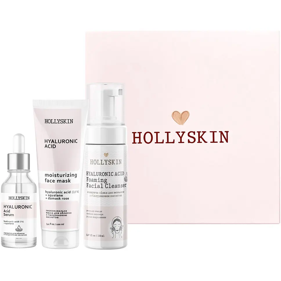 Набор косметики для лица Hollyskin Hyaluronic Acid Intensive Care: Сыворотка 30 мл + Маска 100 мл + Очищающая пенка 150 мл - фото 2