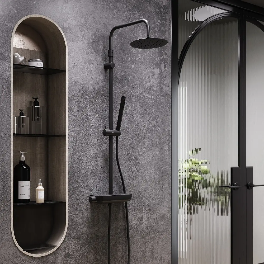 Душова система з термостатом Damixa Scandinavian Pure з полицею black 936750300 - фото 2