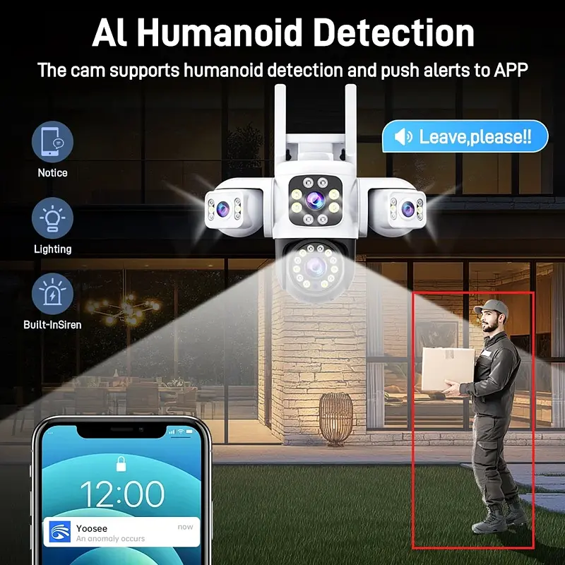 Вулична WiFi IPкамера Yoosee24-6K  12Мп  біло-чорна 3 незалежних об'єктиви поворотні - фото 7