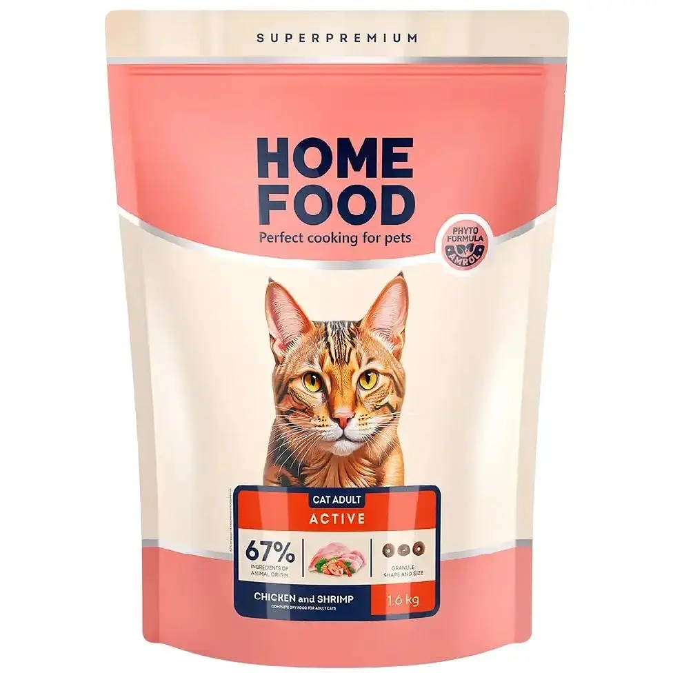 Сухий корм для активних котів Home Food Adult з куркою та креветкою 1.6 кг