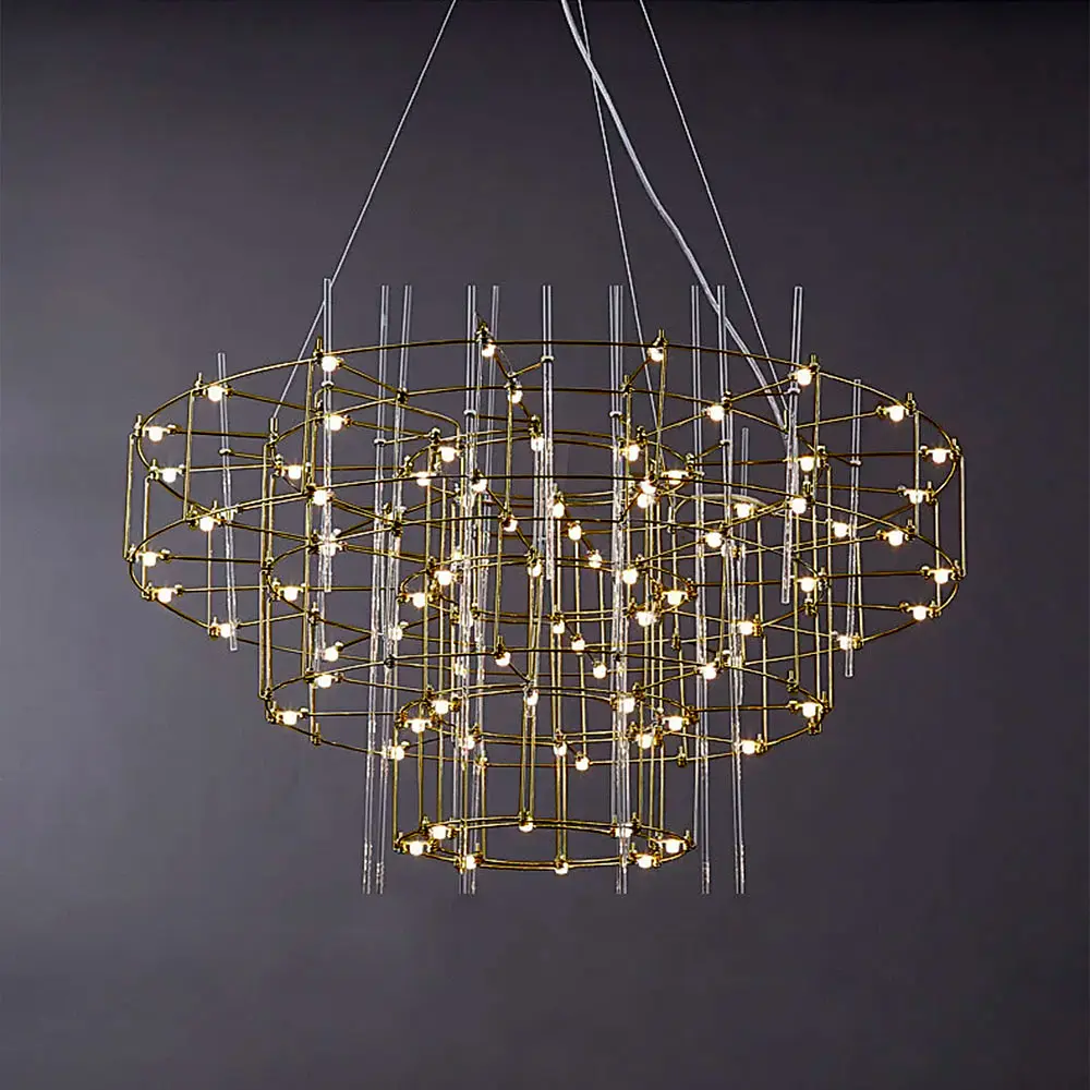 Невесомая золотая трехъярусная люстра Ø 80 см Ст. MJ205-800 Titanium | Line F - фото 2