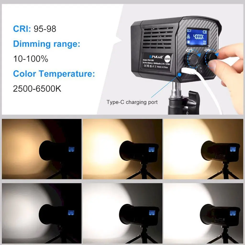 Студійне світло Puluz PU4119B 60Вт 2500-6500К CRI 95+ [163700] - фото 5