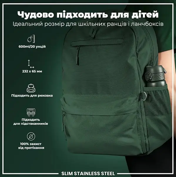 Бутылка для воды ION8 металлическая 600 мл Stainless Steel Dark Green (I8SS600DGRE) - фото 5