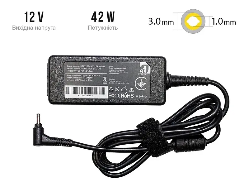 Блок живлення для ноутбука 1stCharger Samsung 12V 42W 3.5A 3.0x1.0мм (AC1STSA42WС1) - фото 2