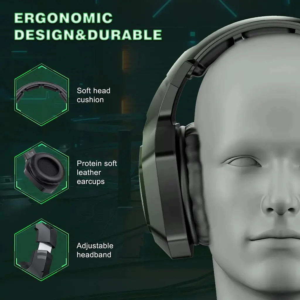 Геймерские игровые Bluetooth наушники Onikuma B100 с выдвижным микрофоном и LED подсветкой Black - фото 5