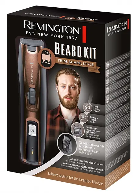 Тример Remington Beard Kit, для бороди та вусів, акум., насадок-2, ножиці, щітка у компл., титан.напив., коричневий - фото 4