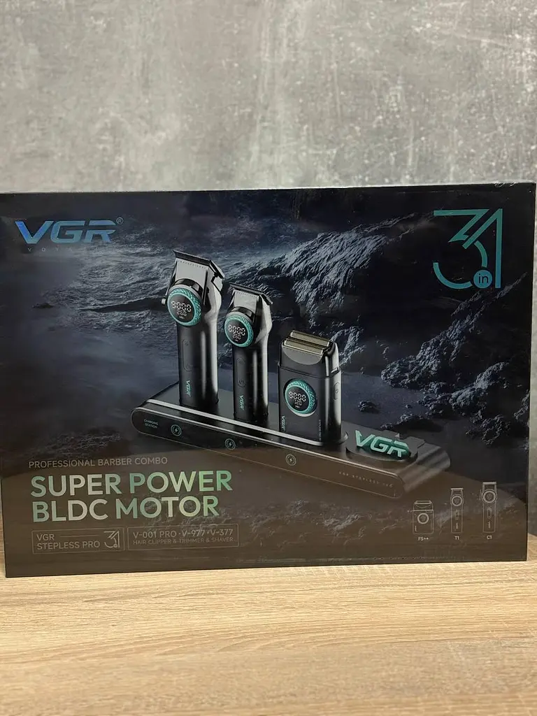 Комплект для стрижки 3в1 VGR V-977 з зарядною станцією 14 насадок машинка для стрижки тример та шейвер з підсвіткою Чорний - фото 10