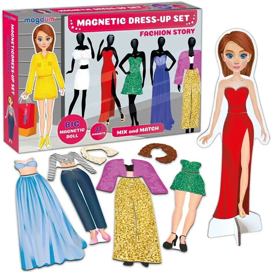 Настільна магнітна гра Magdum Fashion story 2 магнітні ляльки 37 магнітів ML4032-08 EN  - фото 2