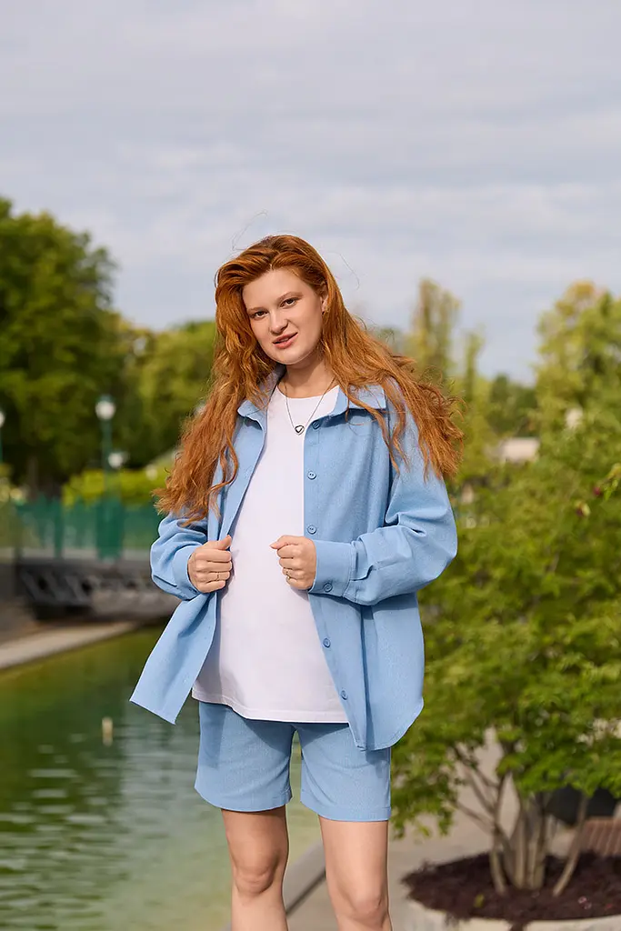 Льняні шорти для вагітних Cancun L/XL Lullababe світлий денім - фото 4