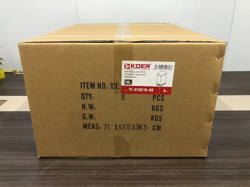 Відро для сміття з плавним закриттям прямокутне Koer TC-010210-08 10 л white KR5598, Білий матовий - фото 3