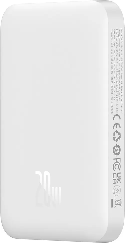 Портативний акумулятор Baseus Magnetic Mini Air Wireless 20W 6000mAh white (P10059002223-00) - фото 3