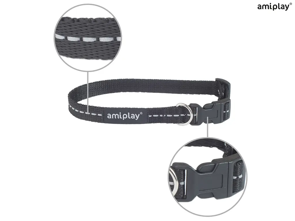 Нашийник для собак Amiplay Reflective XL, 45–70 × 2.5 см, чорний