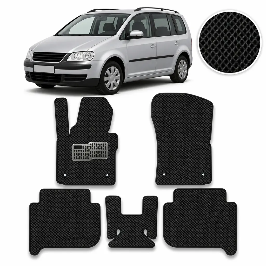 Килимки в салон EVA для Volkswagen Touran I / II 2003-2015 (Металевий підп'ятник) Чорні 5 шт