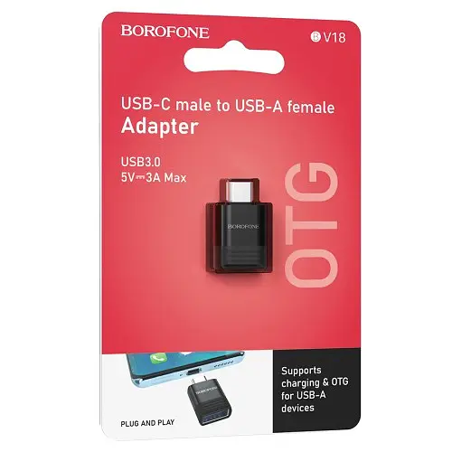Адаптер Borofone BV18 Type-C male to USB female USB 3.0 adapter черный - фото 4