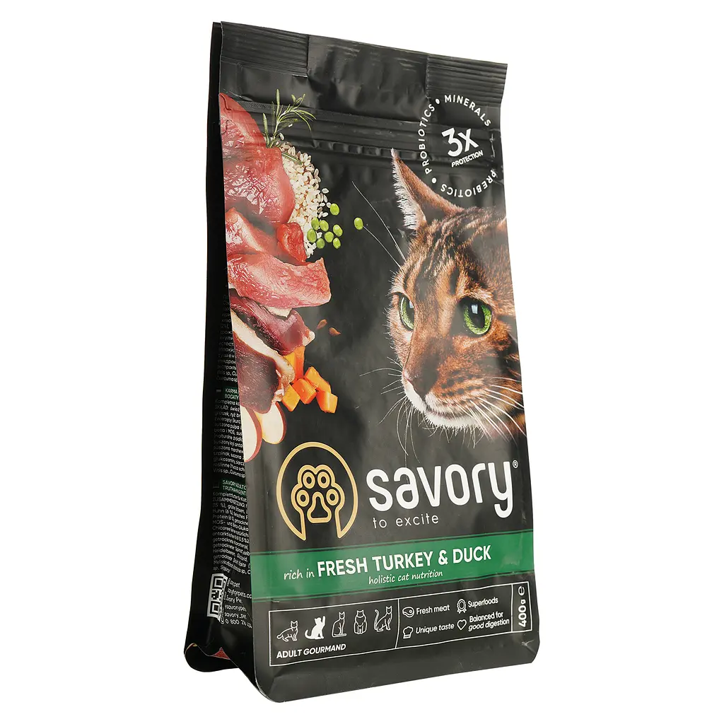 Сухой корм для взрослых котов Savory Adult Cat Gourmand Fresh Turkey & Duck с уткой и индейкой 0.4 кг - фото 2